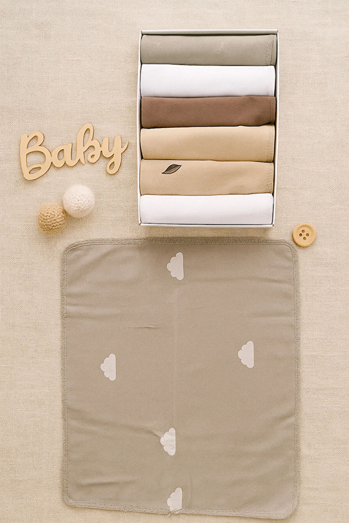 Özel Seri 7'li %100 Pamuklu Bebek Ağız Silme Mendili Bebek Mendili