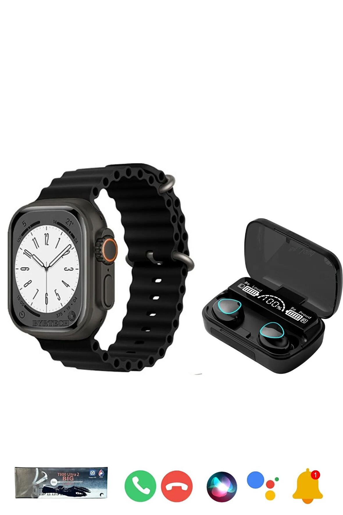 Watch Ultra 2 T900 Ultra 2 Akıllı Saat + Powerbank Kutulu Earbuds M10 Bluetooth Kulaklık İkili Paket