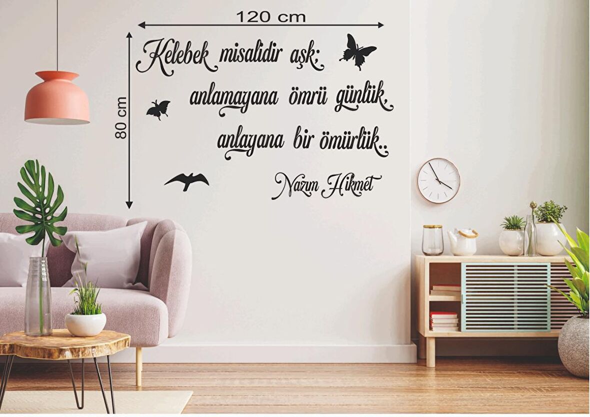 Leylaser 120*80 cm Kelebek Misalidir Aşk Ahşap Duvar Yazısı