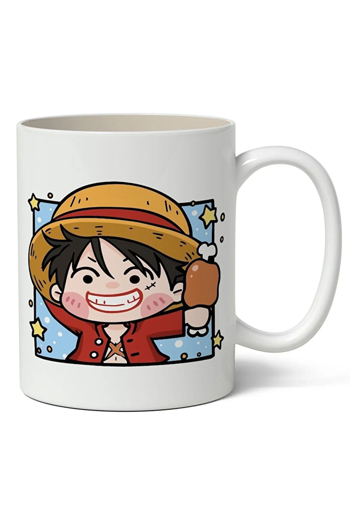 Anime One Piece Monkey D. Luffy Cute Avatar Temalı Beyaz Kupa Bardak