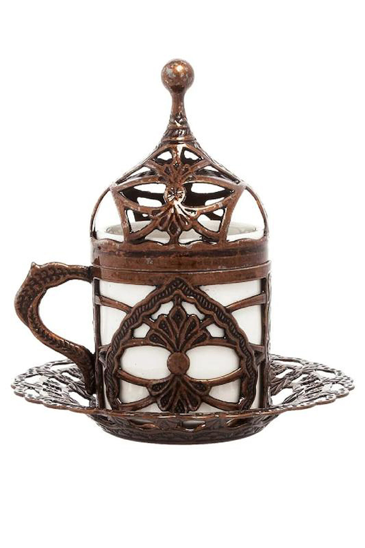 Vintage Otantik Kapaklı Hürrem Kahve Fincanı Bakır Renk