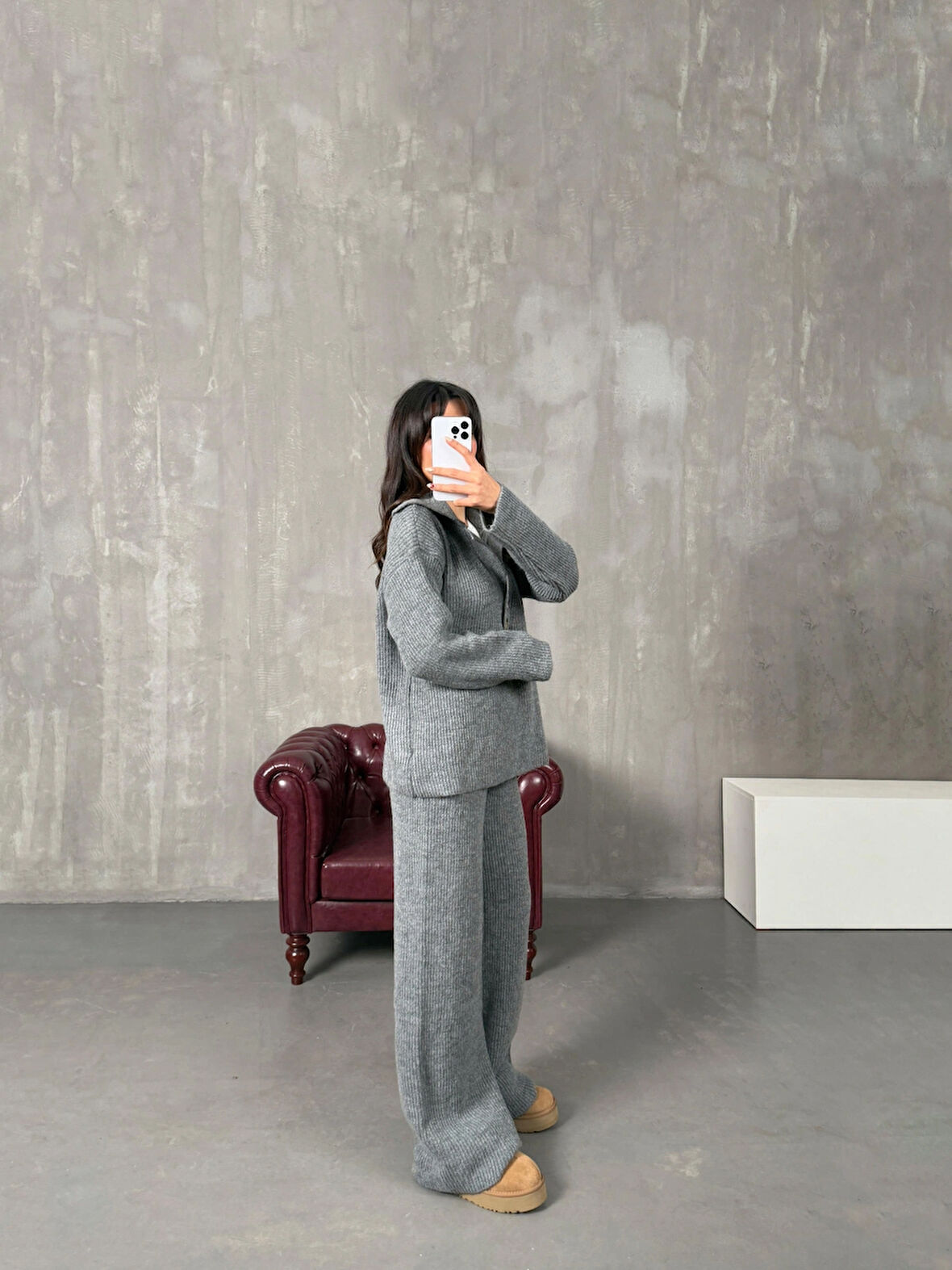 Antrasit - Polo Yaka Fitilli Triko Takım