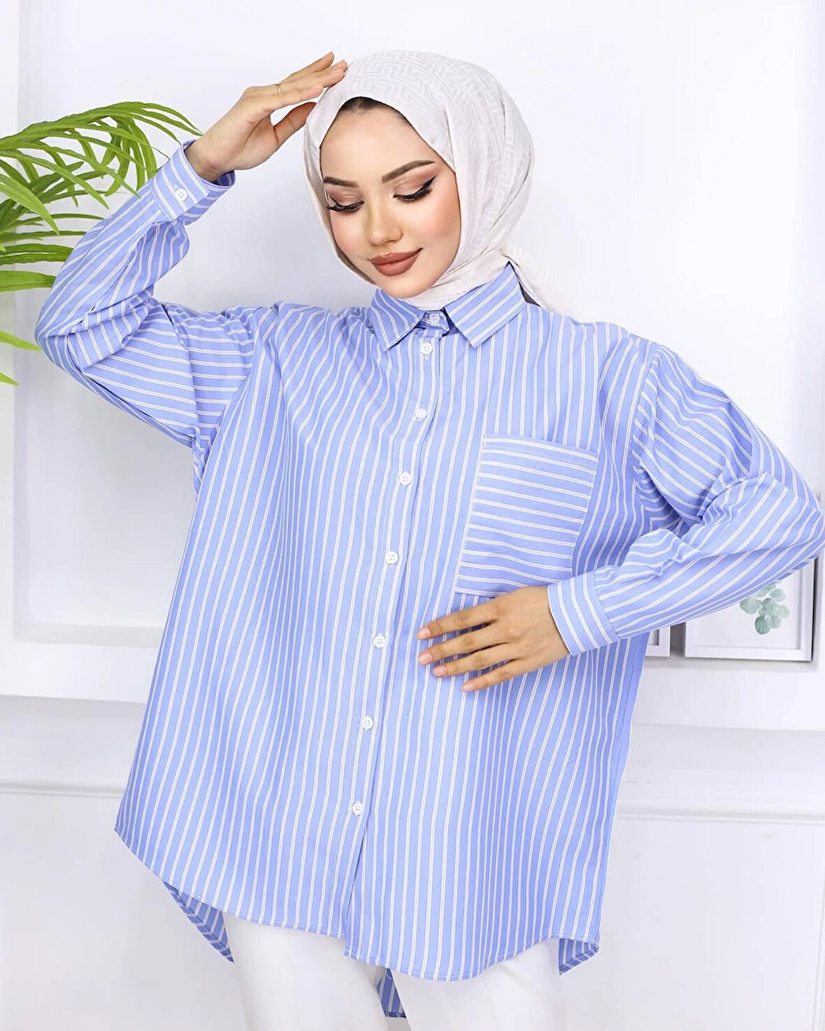 Mavi - Cepli Çizgili Gömlek