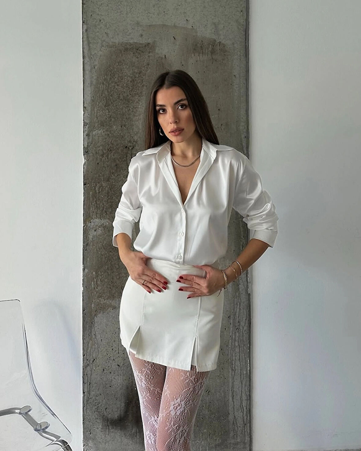 Beyaz - Saten Gömlek