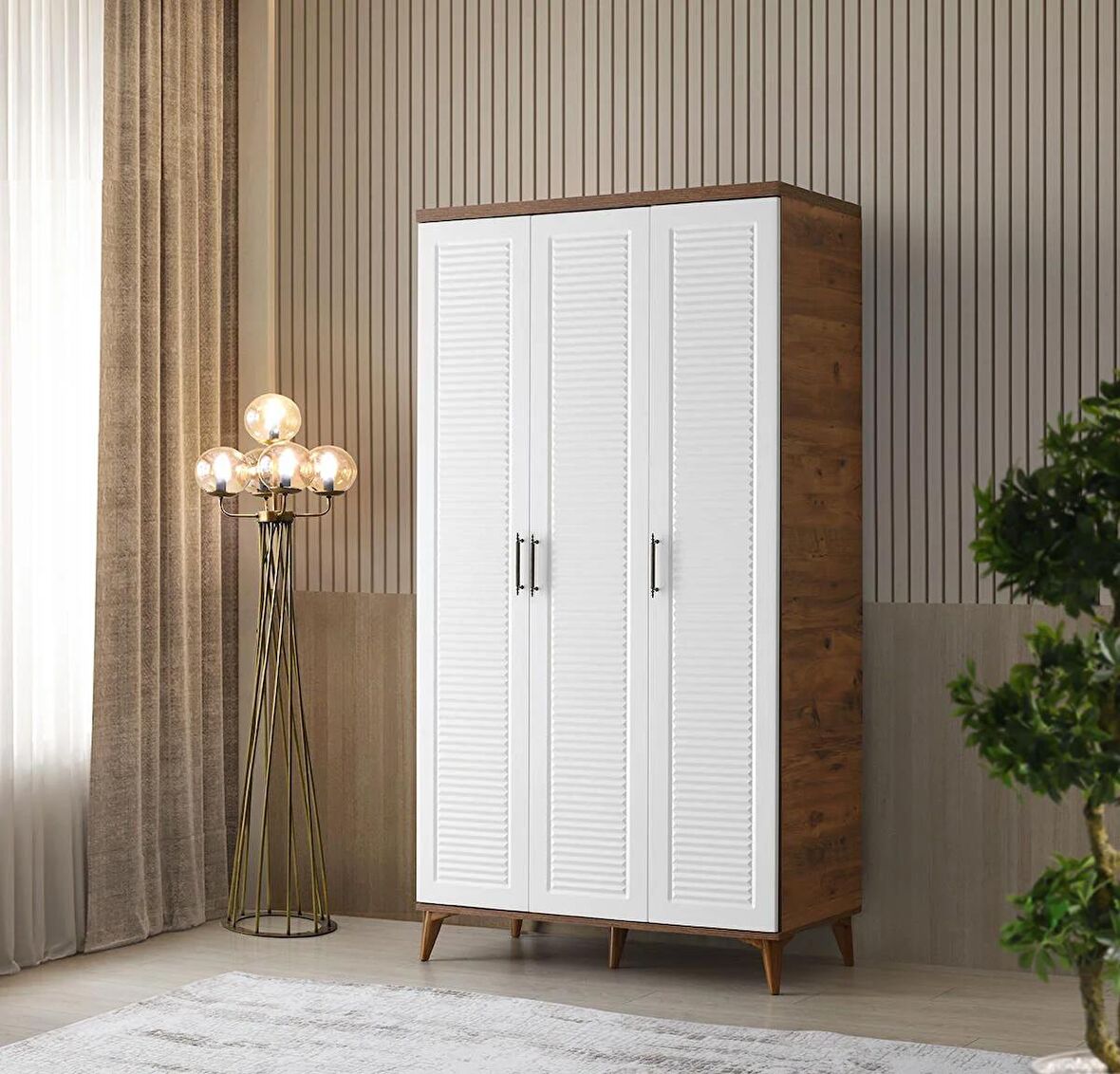 Ücretsiz Montaj - 100% MDF Paris 3 Kapaklı Beyaz Gardırop - MDF Dolap - Elbise Dolabı