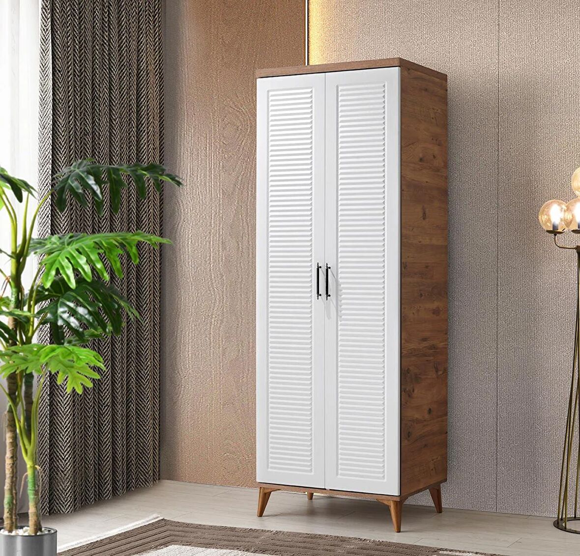 Ücretsiz Montaj - 100% MDF Paris 2 Kapaklı Beyaz Gardırop - MDF Dolap - Elbise Dolabı