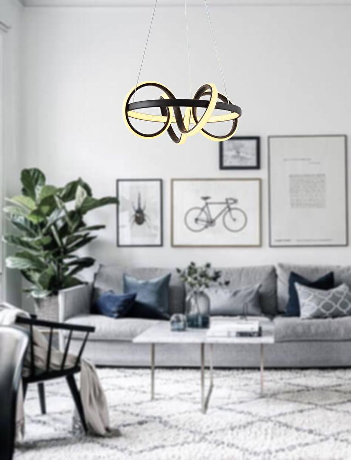 TT003-SY TT Aydınlatma Sarmal Modeli ( Sarı Işık Led ) Mat Siyah Led Avize