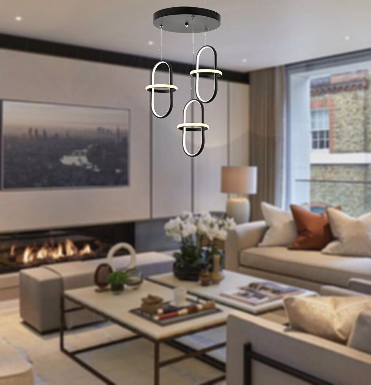 TT006-3Y-SY TT Aydınlatma Minyon Modeli ( Beyaz Işık Led )  3 lü Mat Siyah Yuvarlak Led Avize