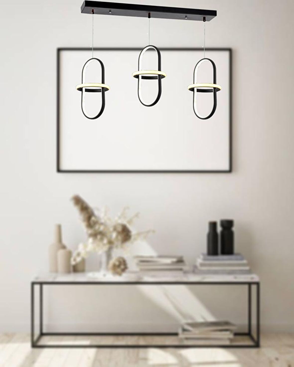 TT006-3S-SY TT Aydınlatma Minyon Modeli  ( Beyaz Işık ) 3 lü Mat Siyah Sıralı Led Avize