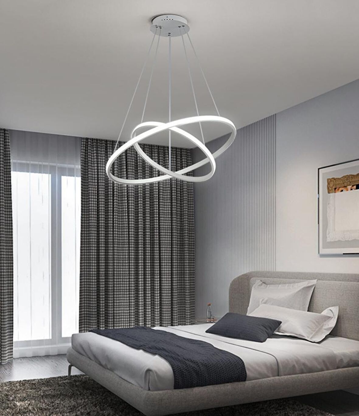 TT300-2 BY TT Aydınlatma Halka 2 li Mat Beyaz ( Sarı Işık ) Led Avize