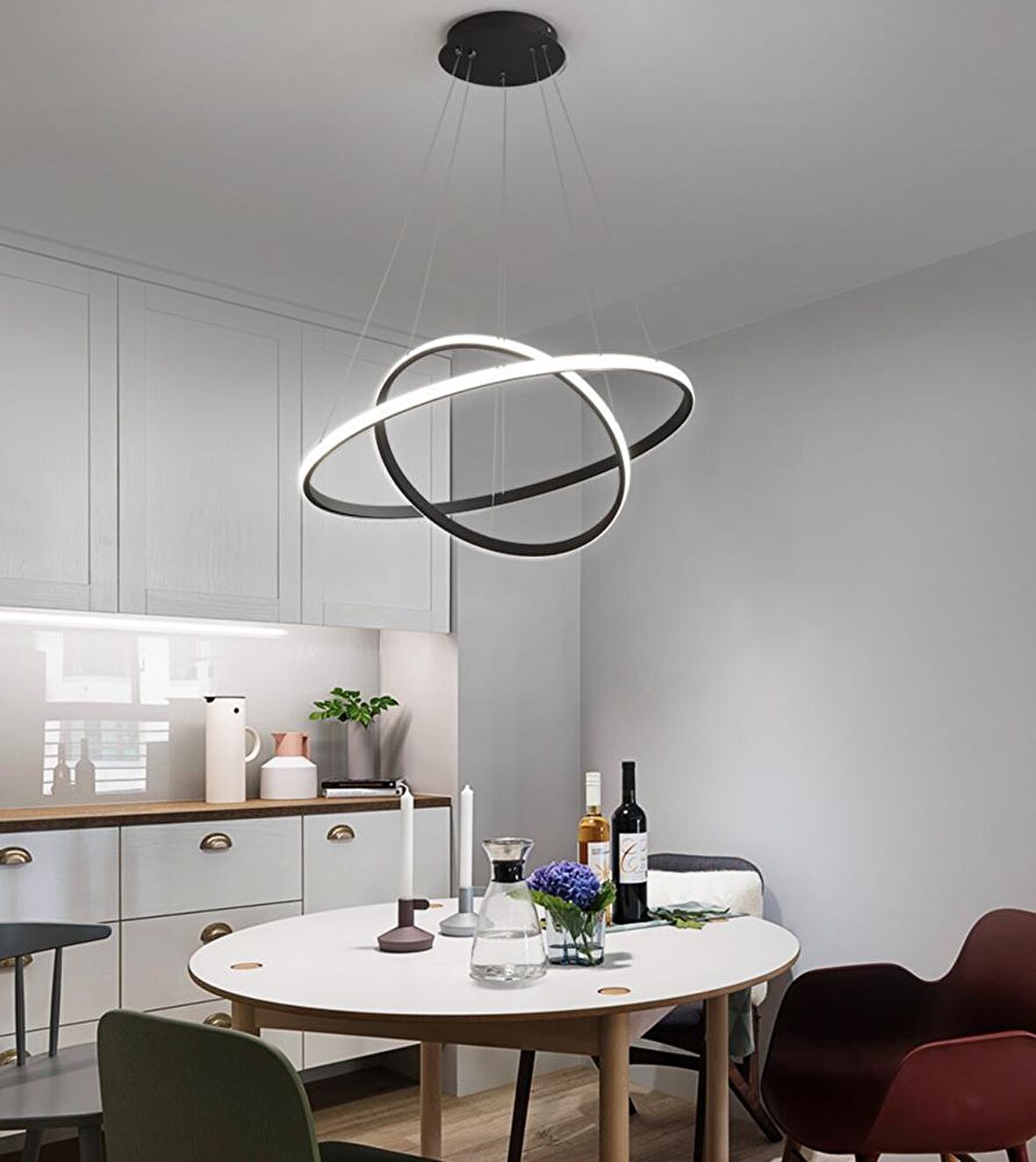 TT300-2 SY TT Aydınlatma Halka 2 li Mat Siyah ( Sarı Işık ) Led Avize
