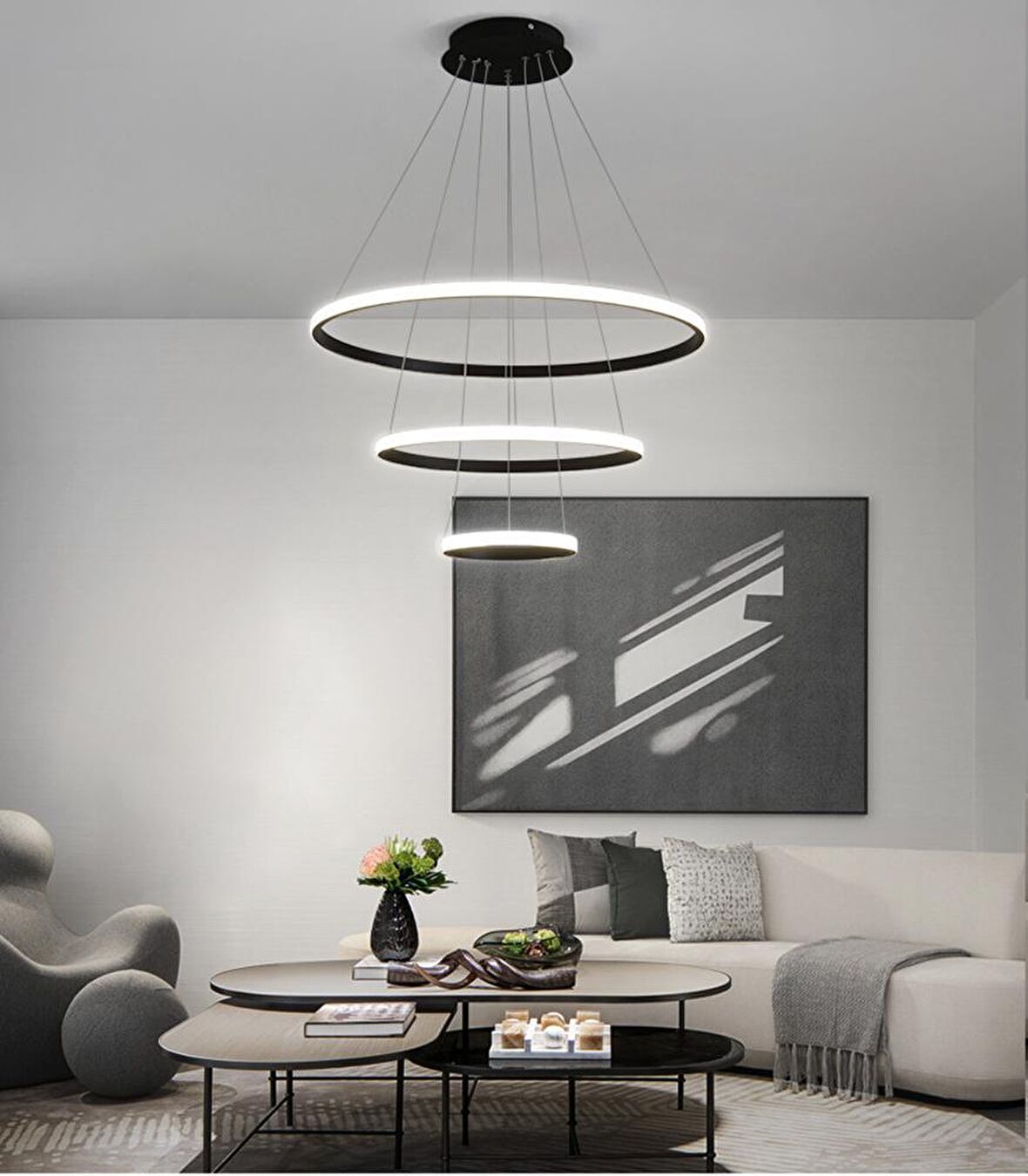 TT300-3 SY TT Aydınlatma Halka 3 lü Mat Siyah ( Beyaz Işık ) Led Avize