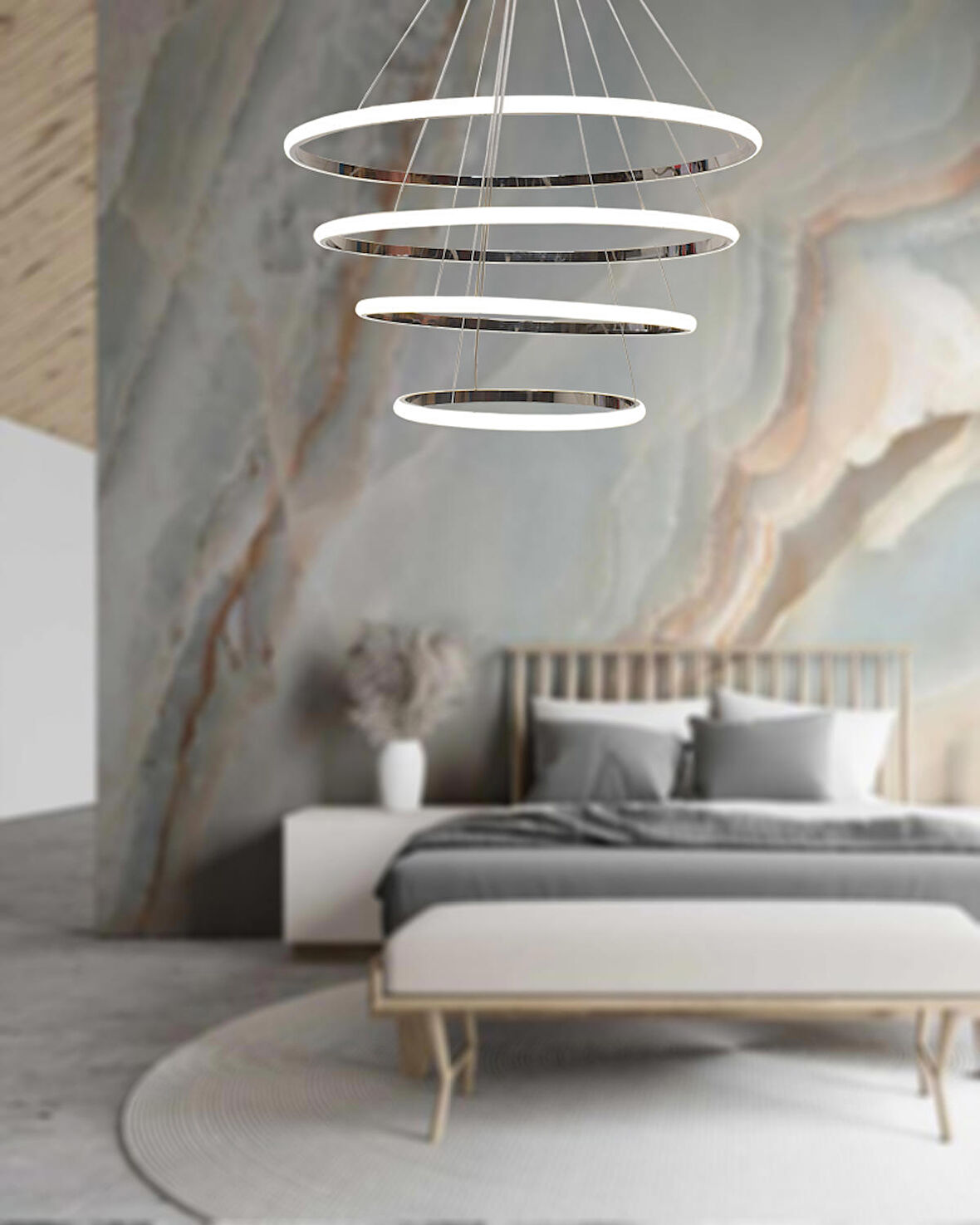 TT300-4 KR TT Aydınlatma Halka 4 lü Krom Kaplama ( Beyaz Işık )  Led Avize