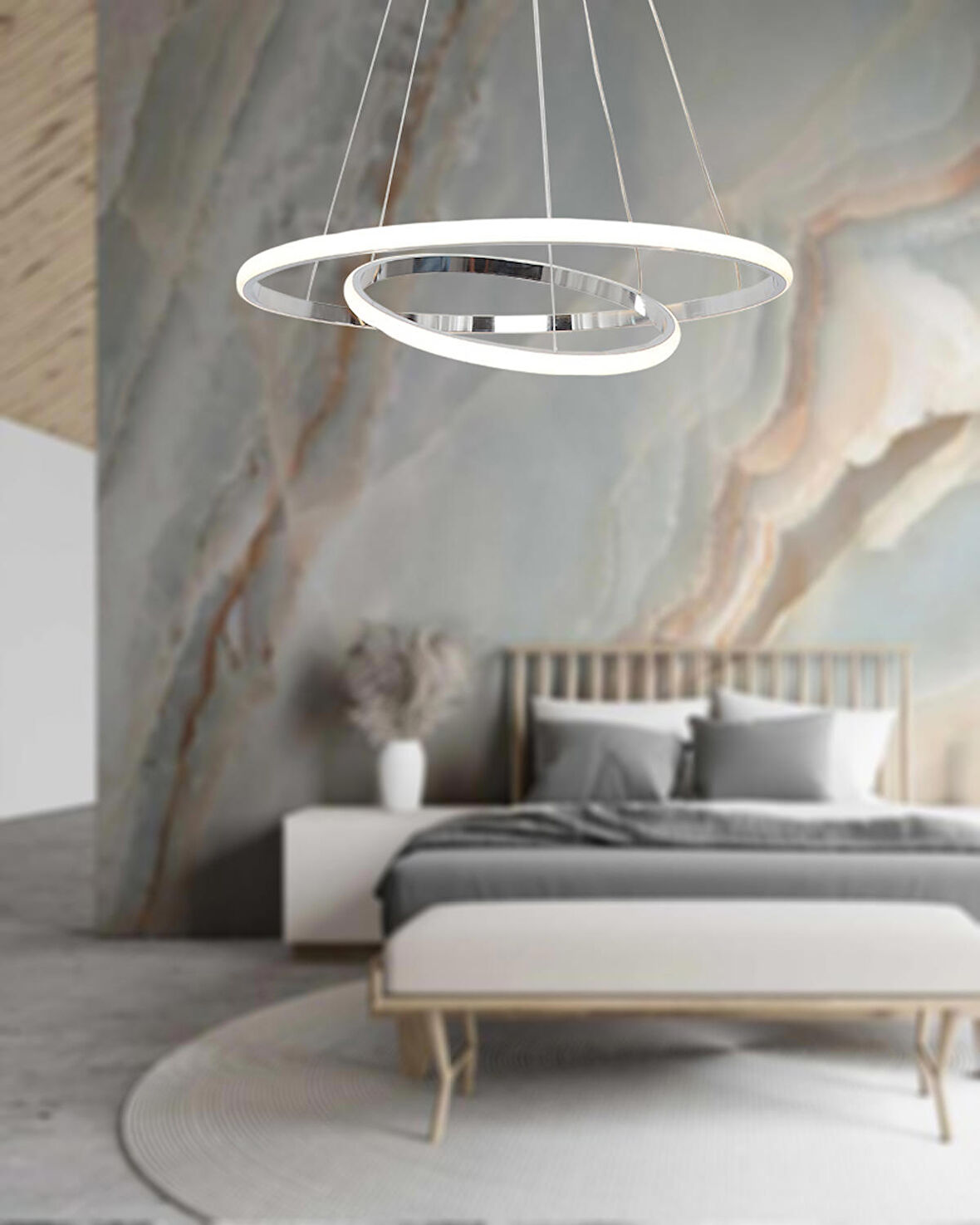 TT300-2 KR TT Aydınlatma Halka 2 li Krom ( Gün Işığı ) Led Avize