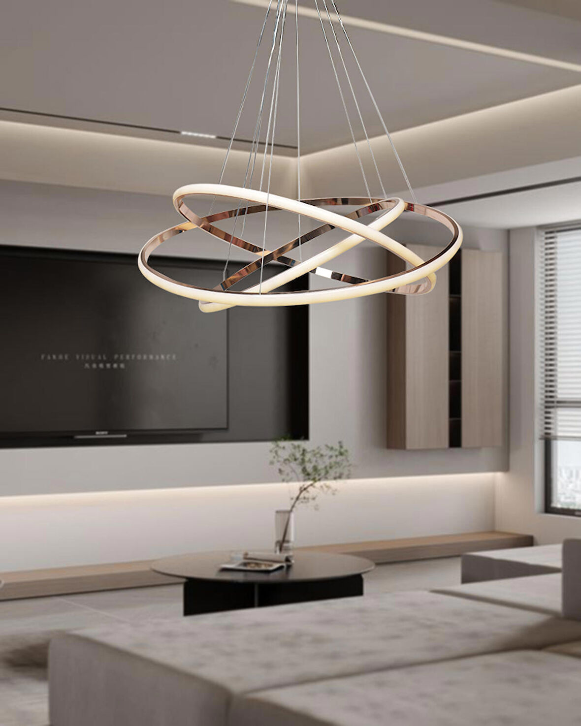 TT300-3 FSR TT Aydınlatma Halka 3 lü Fransız Sarısı Kaplama ( Gün Işığı ) Led Avize