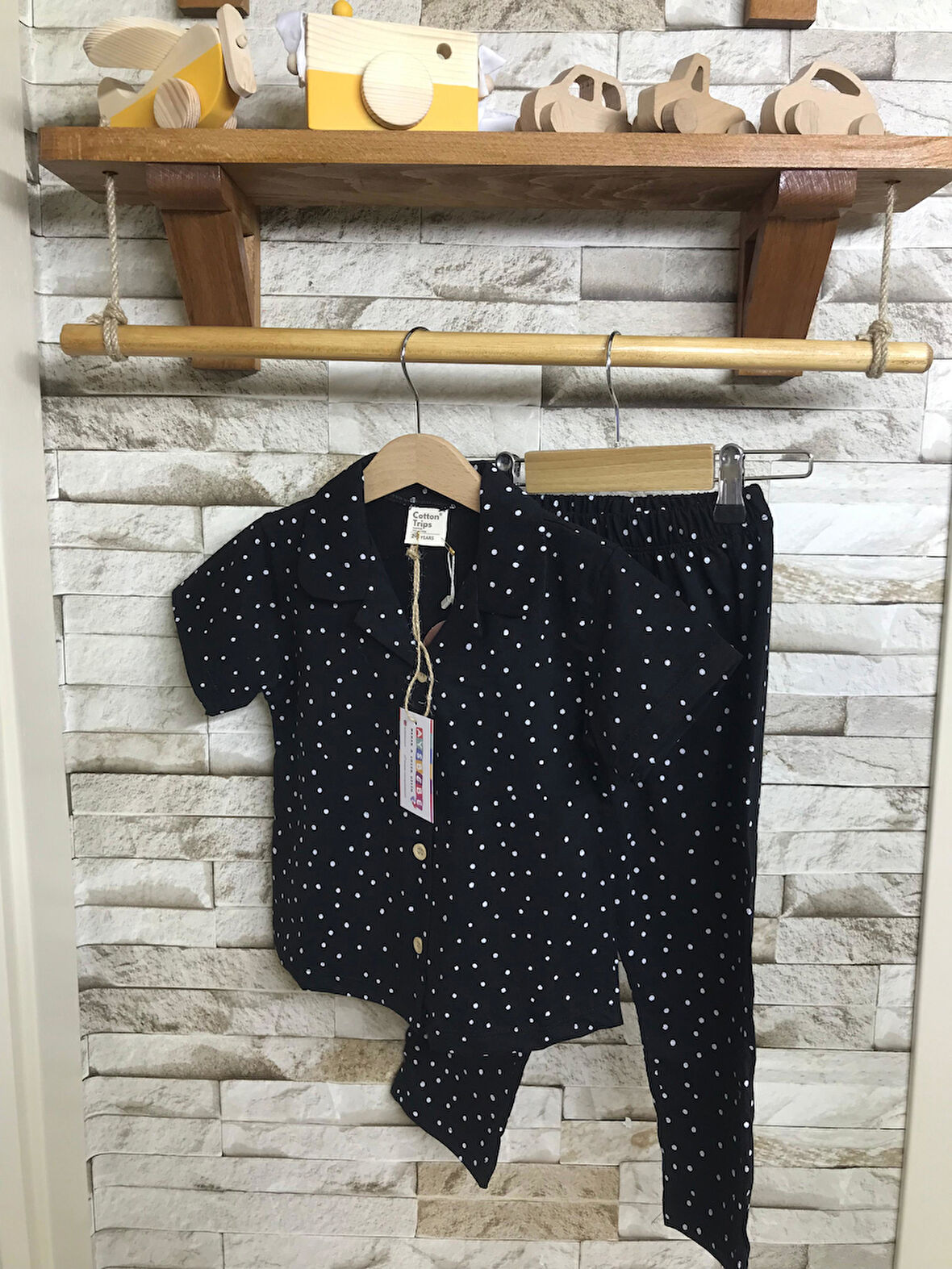 Kız Çocuk Puan Desenli Pijama Takımı Kısa Kollu