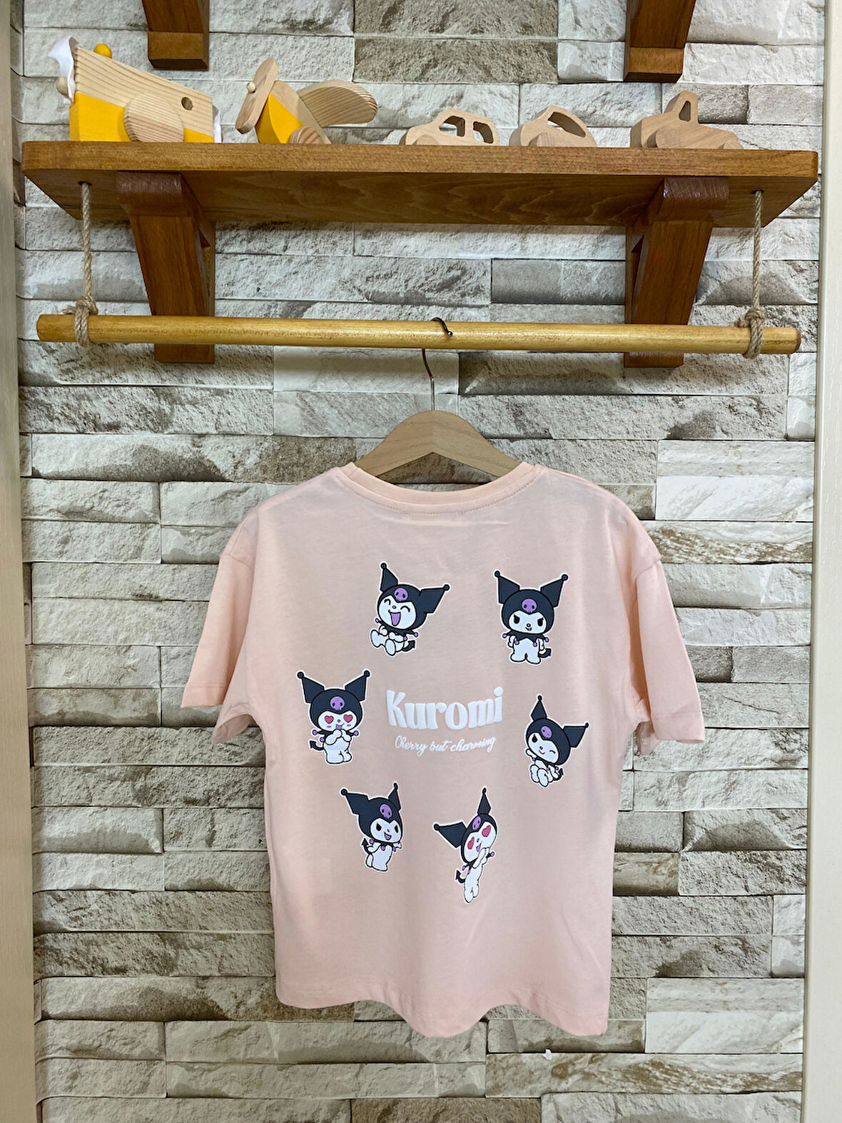 AYSBEBE KUROMİ KABARTMA BASKILI FIRÇALI KUMAŞ KIZ ÇOCUK TİŞÖRT