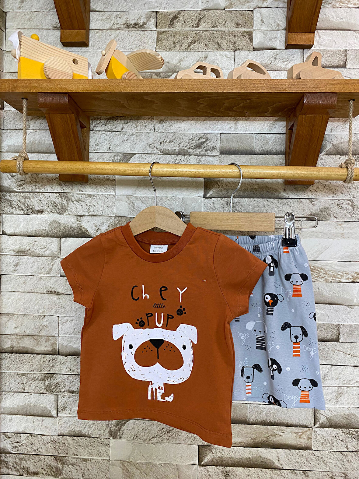 AYSBEBE KÖPEK DESENLİ ŞORTLU YAZLIK TAKIM