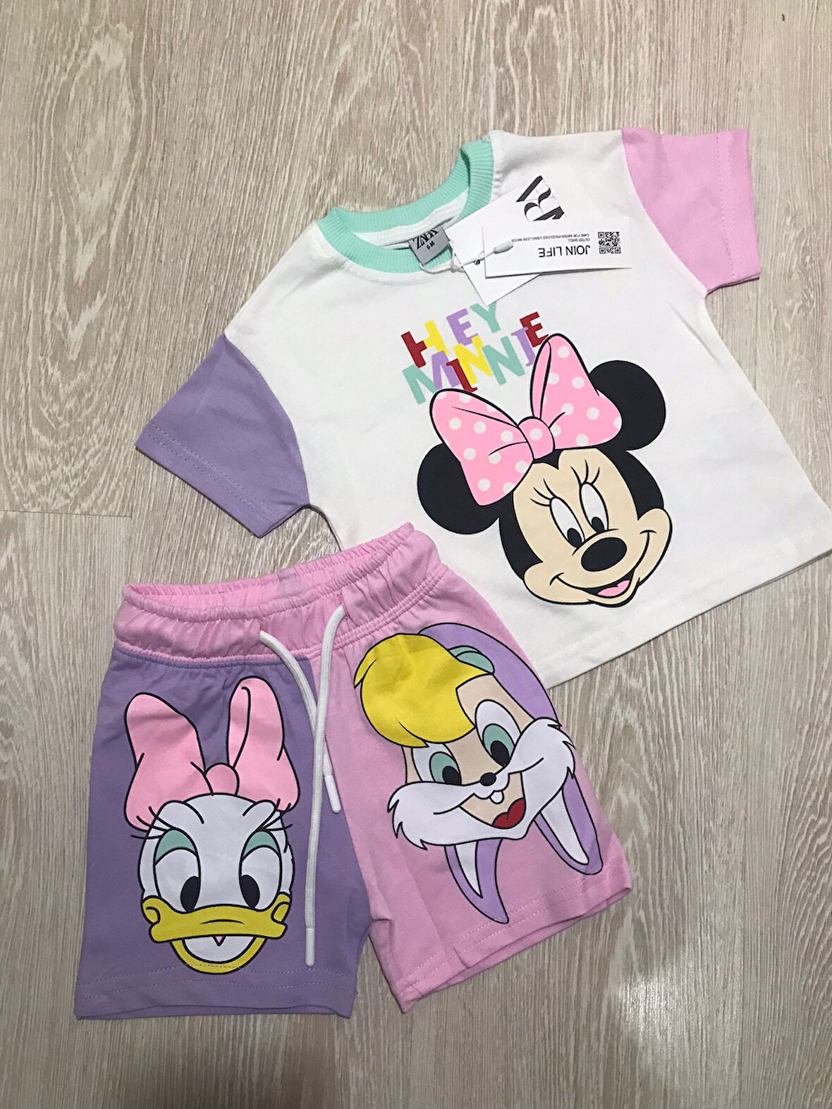 AYSBEBE HEY MİNİ Desenli Kız Çocuk Yazlık Takım 9-12 Ay