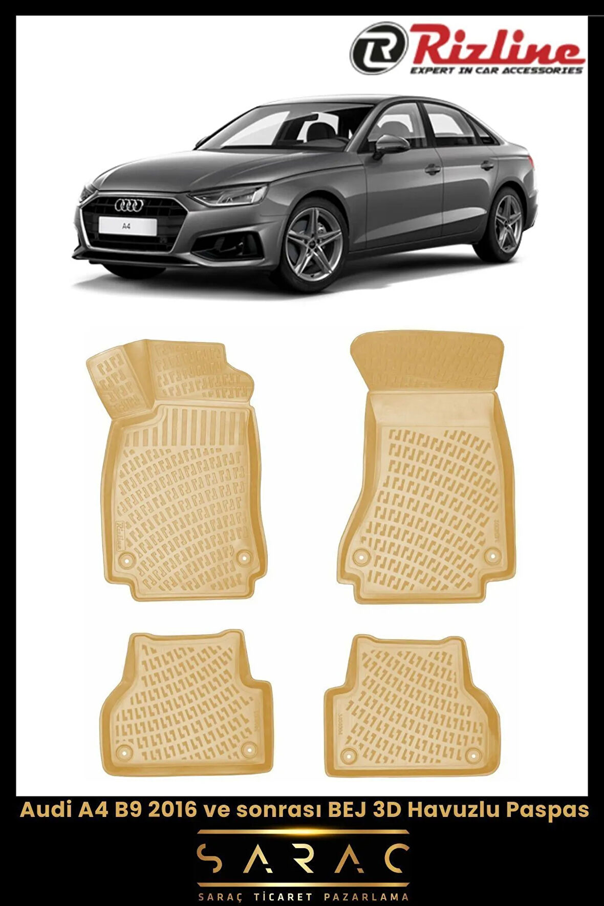 Rizline Audi A4 2018 Model BEJ 3D Havuzlu Paspas