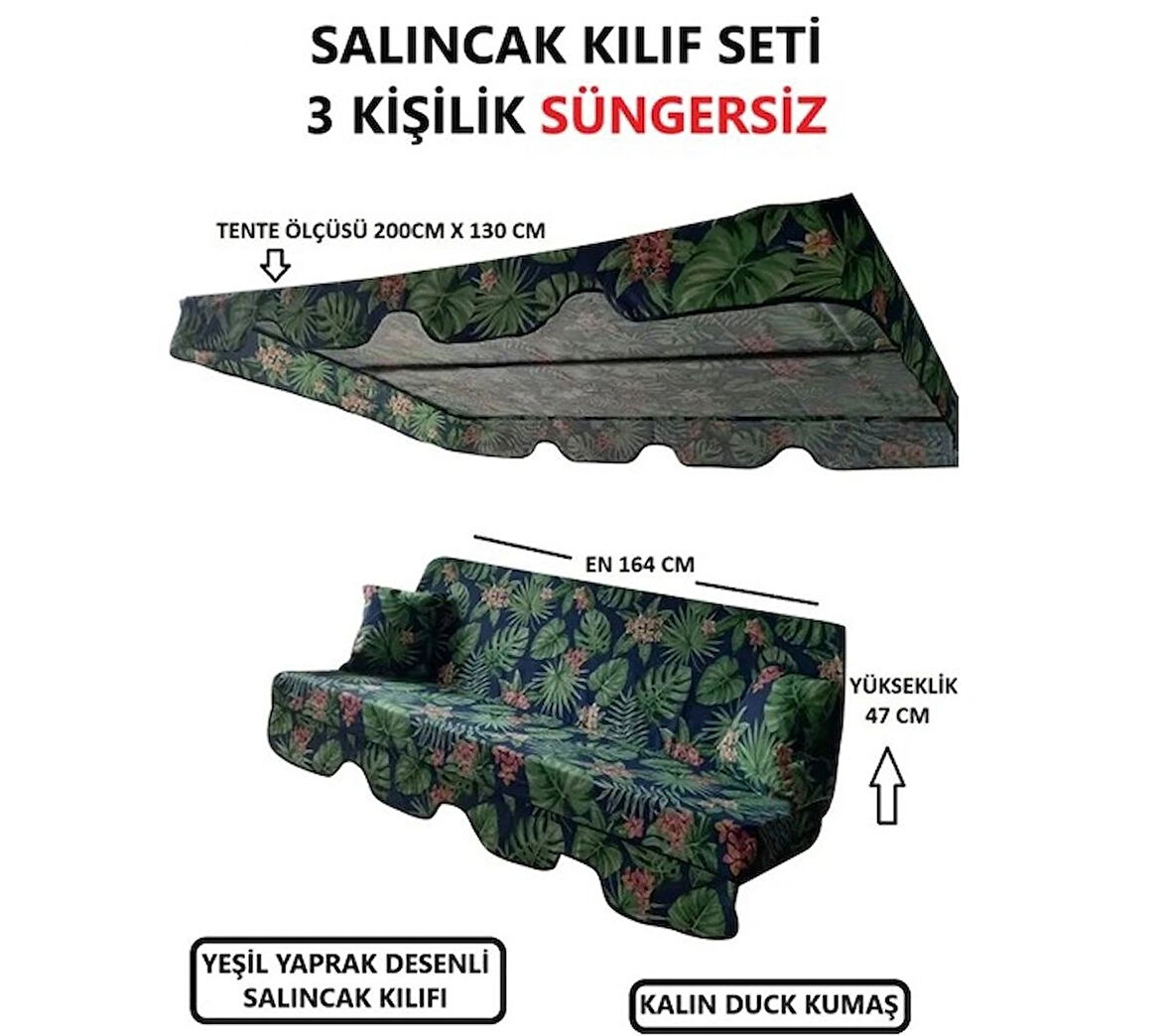 3 KİŞİLİK LÜKS SALINCAK KILIF SETİ SÜNGERSİZ YAPRAK DESEN