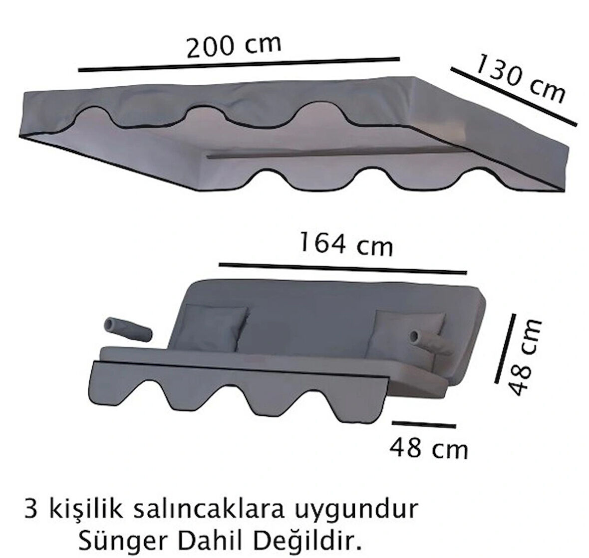 3 KİŞİLİK LÜKS SALINCAK KILIF SETİ SÜNGERSİZ PANAMA GRİ