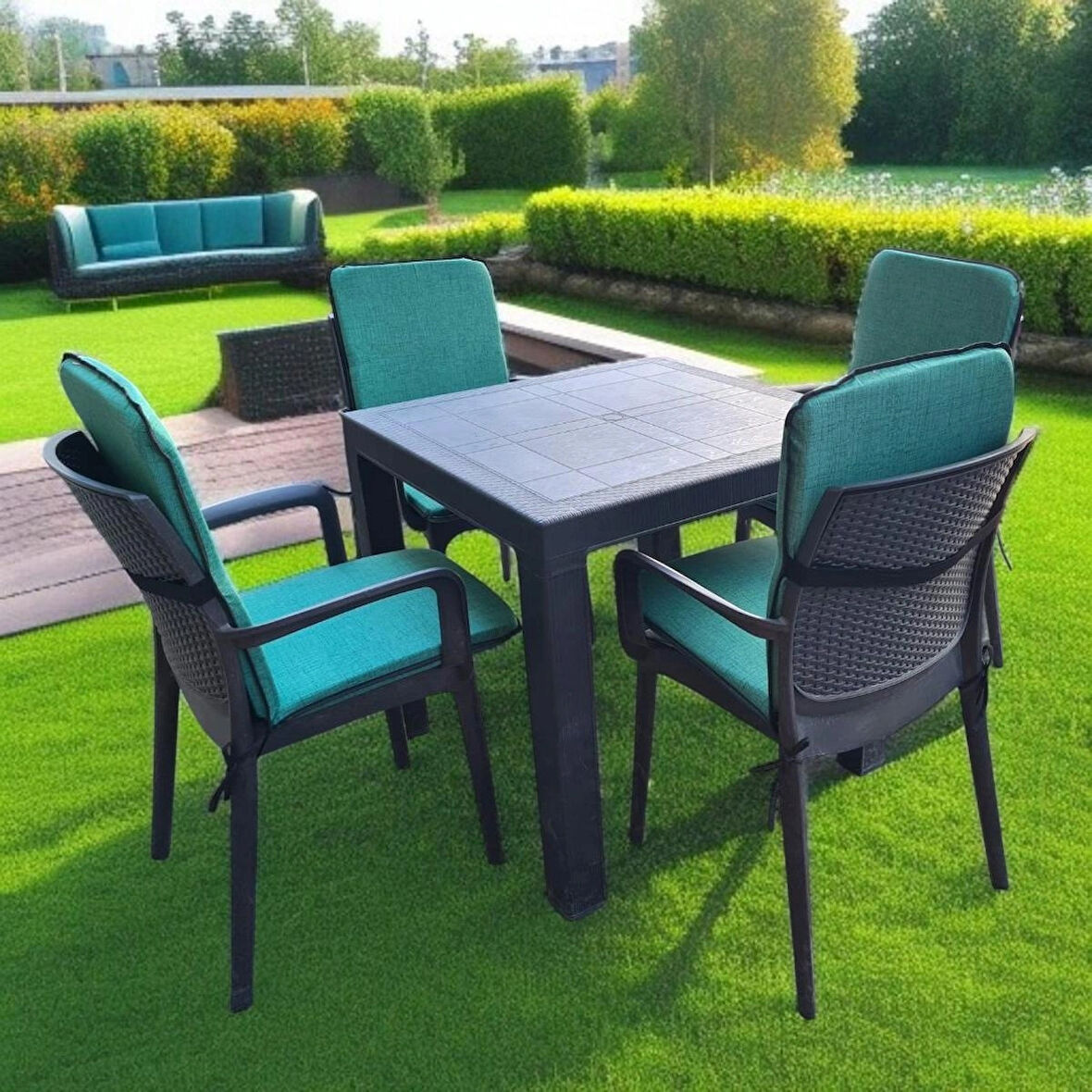 LÜKS ARKALIKLI SANDALYE MİNDERİ 4LÜ 4CM SÜNGERLİ YEŞİL