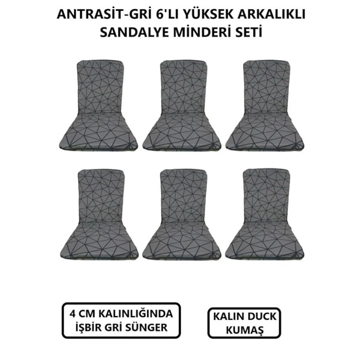 LÜKS ARKALIKLI SANDALYE MİNDERİ 6LI 4CM SÜNGERLİ GRİ ÖRÜMCEK DESEN