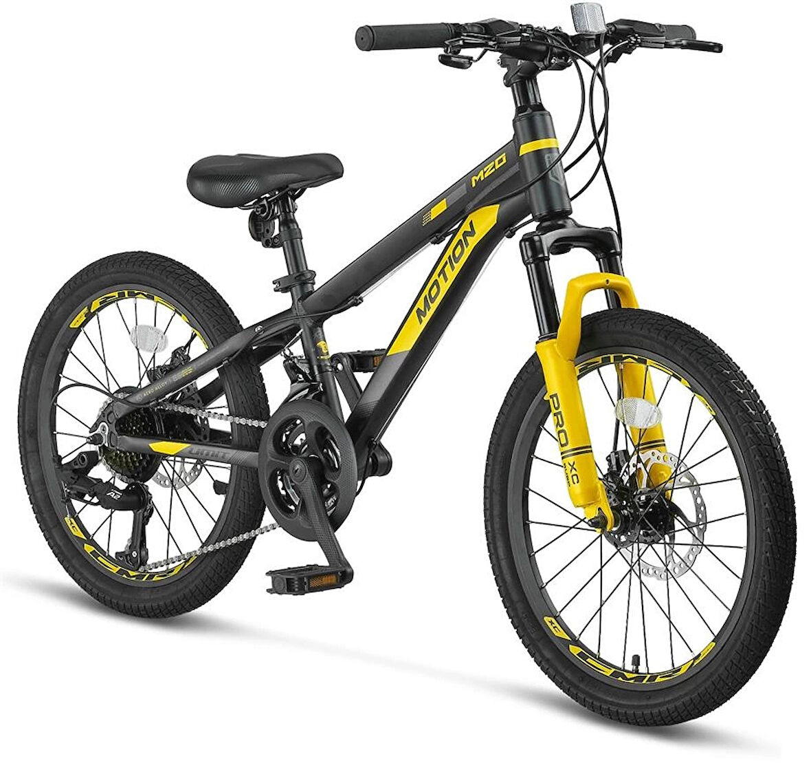 ÜMİT 2078 M-2D MOTION ERKEK ÇOCUK BİSİKLETİ 254H V 20 JANT 21 VİTES SİYAH SARI