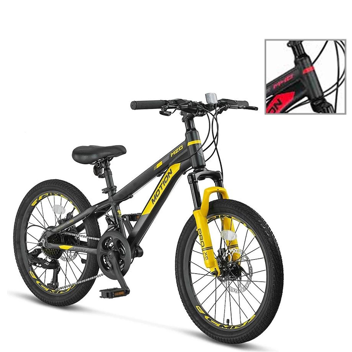 ÜMİT 2078 M-2D MOTION ERKEK ÇOCUK BİSİKLETİ 254H V 20 JANT 21 VİTES SİYAH KIRMIZI