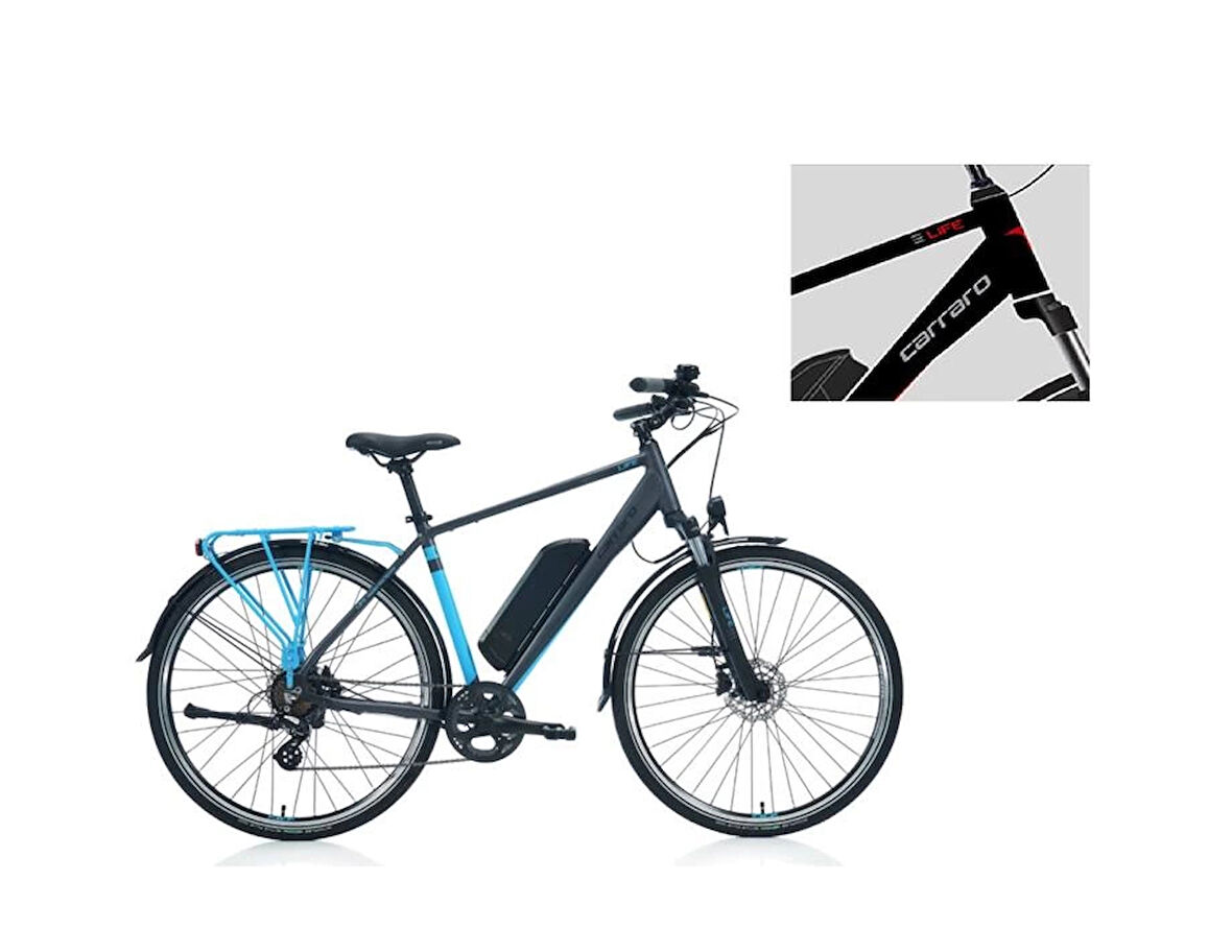 CARRARO E-LINE eLIFE 2.1 ERKEK ŞEHİR BİSİKLETİ 470H HD 28 JANT 7 VİTES MAT SİYAH KIRMIZI GÜMÜŞ