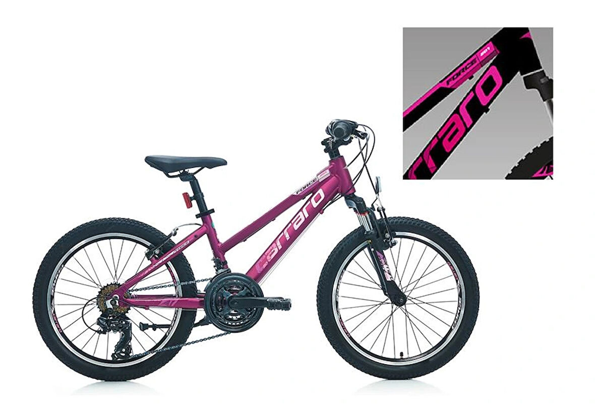 CARRARO FORCE 201 KIZ ÇOCUK DAĞ BİSİKLETİ 250H V 20 JANT 21 VİTES MAT SİYAH FUŞYA BEYAZ