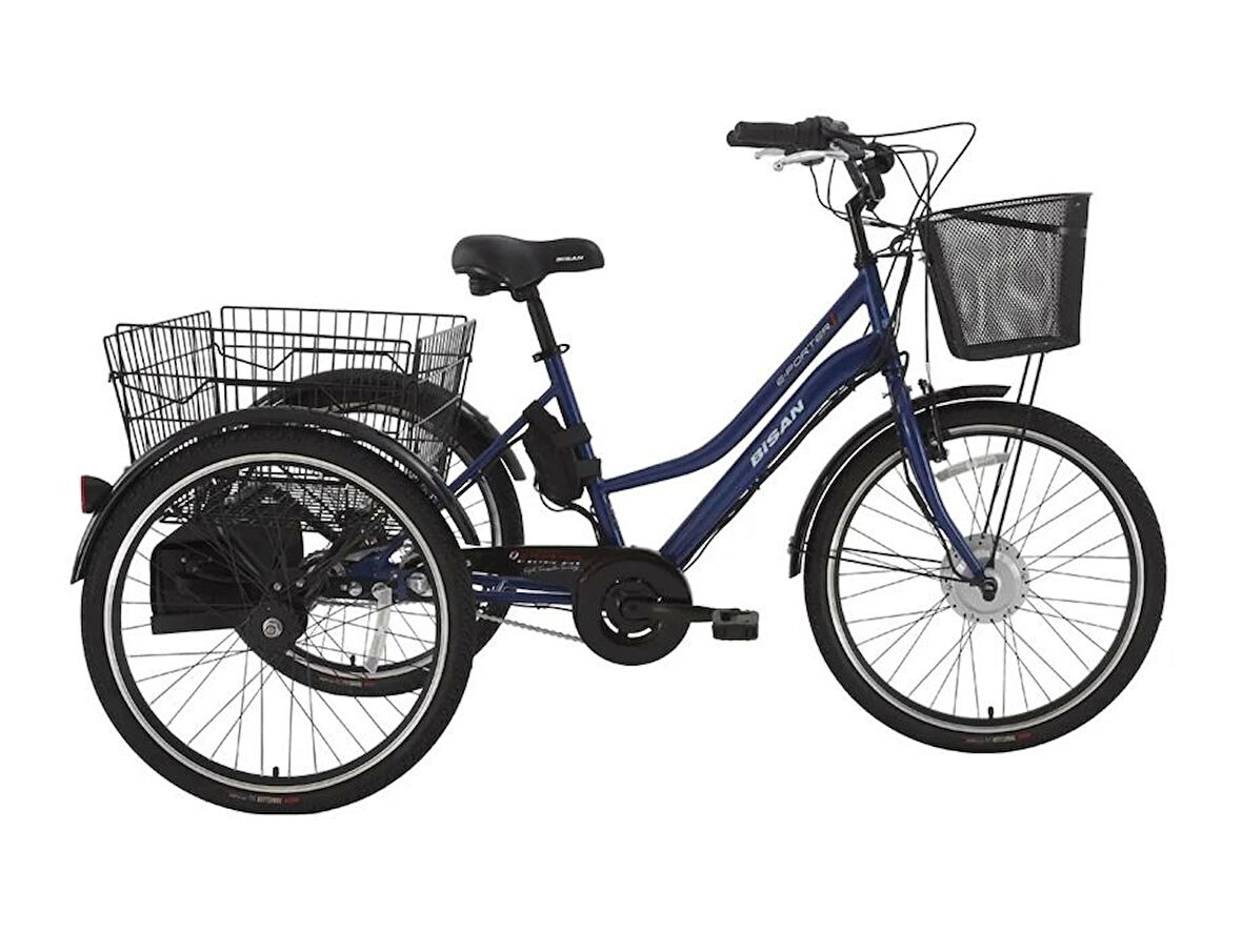 BİSAN e-PORTER ÜÇ TEKERLİ ELEKTRİKLİ BİSİKLET 44CM V 24 JANT 3 VİTES LACİVERT BEYAZ