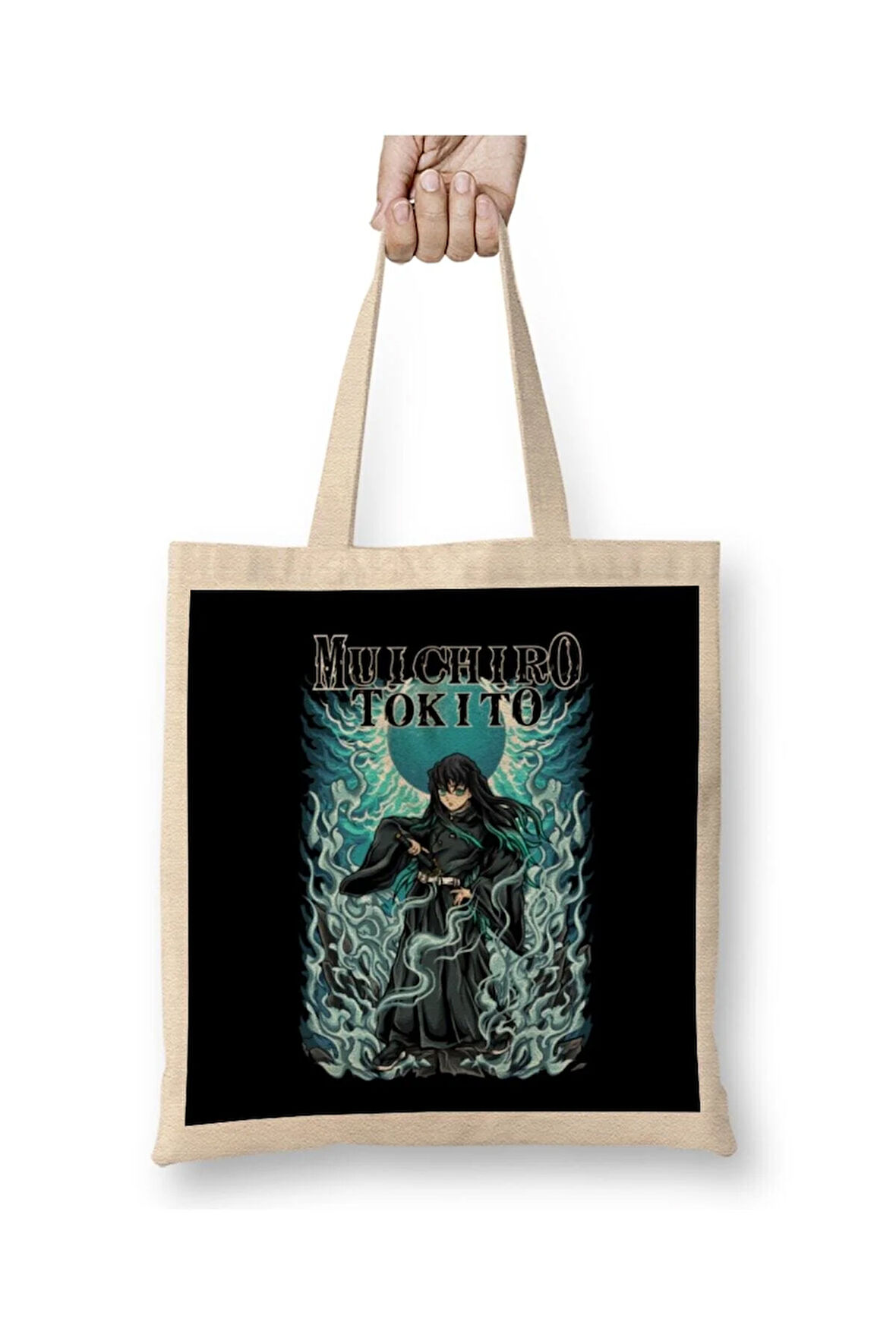 Demon Slayer Muichiro Tokito Beyaz Bez Çanta Uzun Saplı Alışveriş Çantası Plaj Çantası