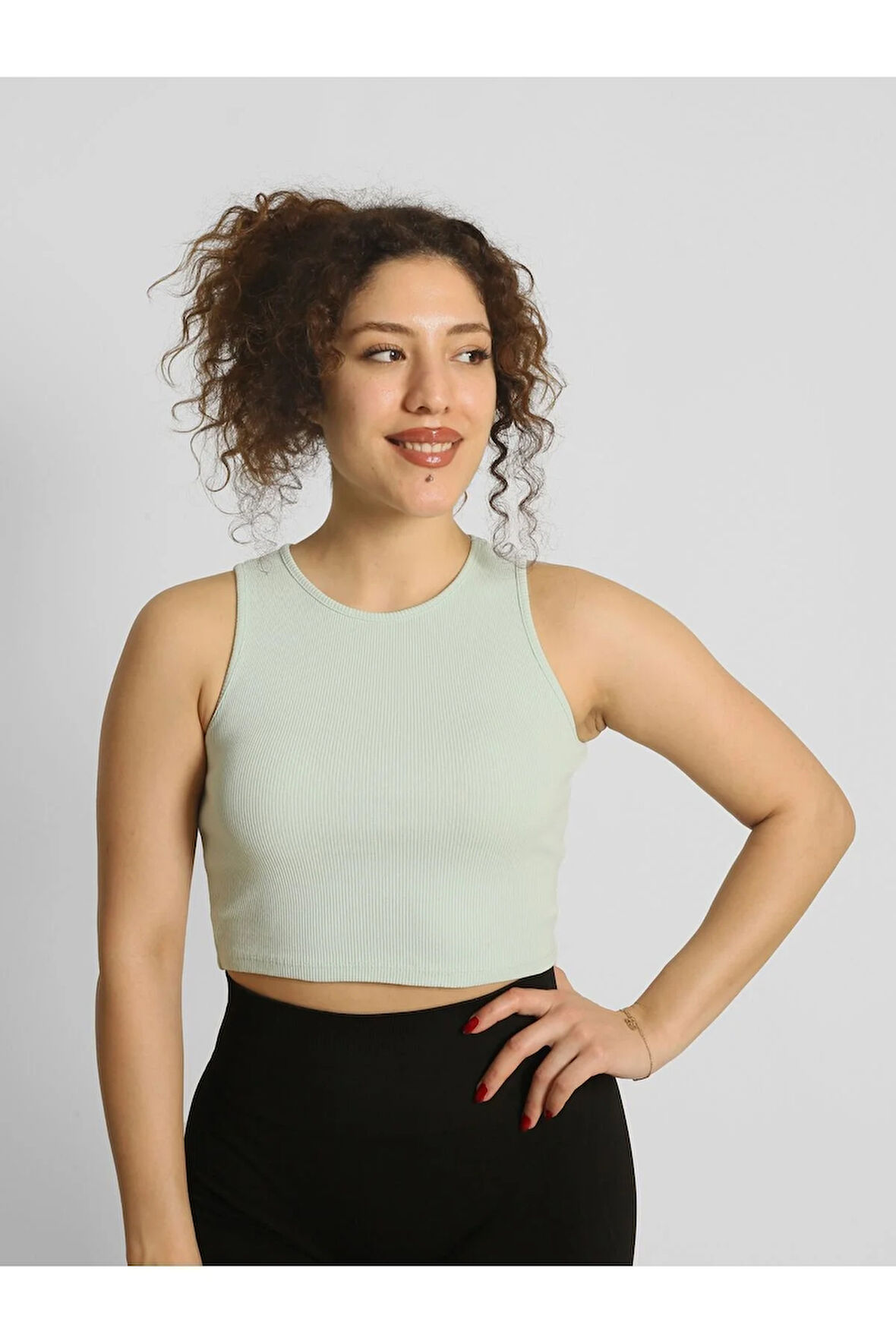 Ntb Crop Rip Top Light Green, Kadın Spor Crop,Kadın Crop,Fitness Crop,Yoga Crop, Esnek Terletmez