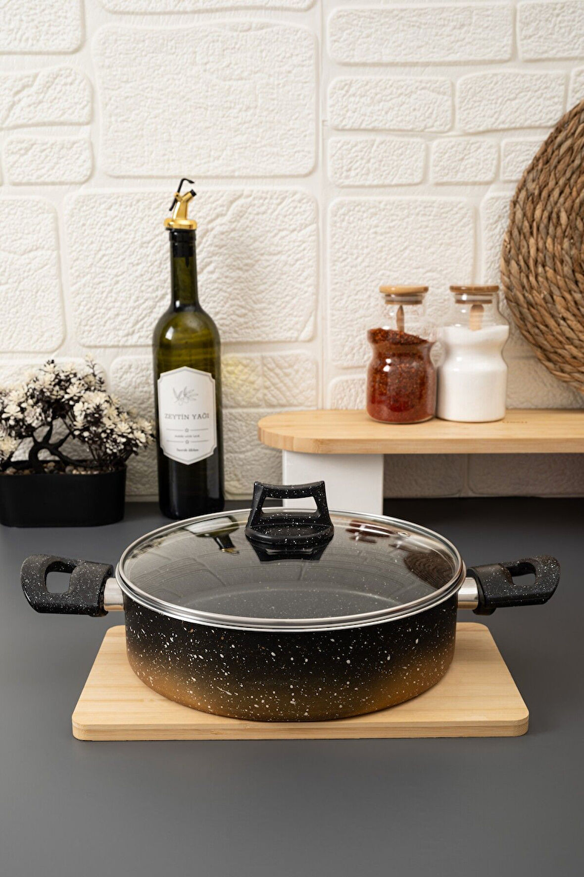 TİERRA 24 cm renk geçişli basık tencere granit- zarif tasarım