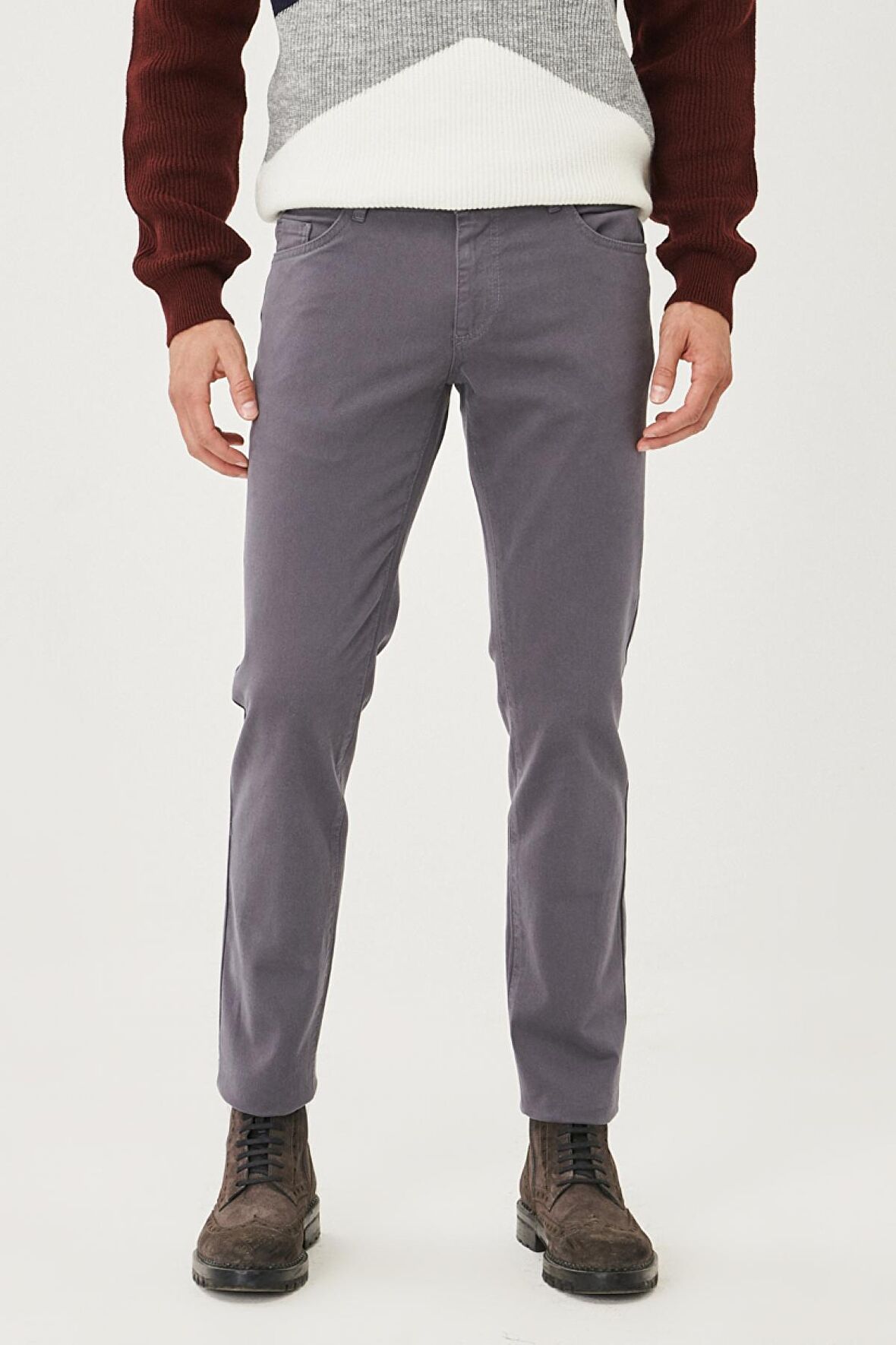 Erkek Antrasit Slim Fit Dar Kesim Pamuklu Esnek Chino Pantolon