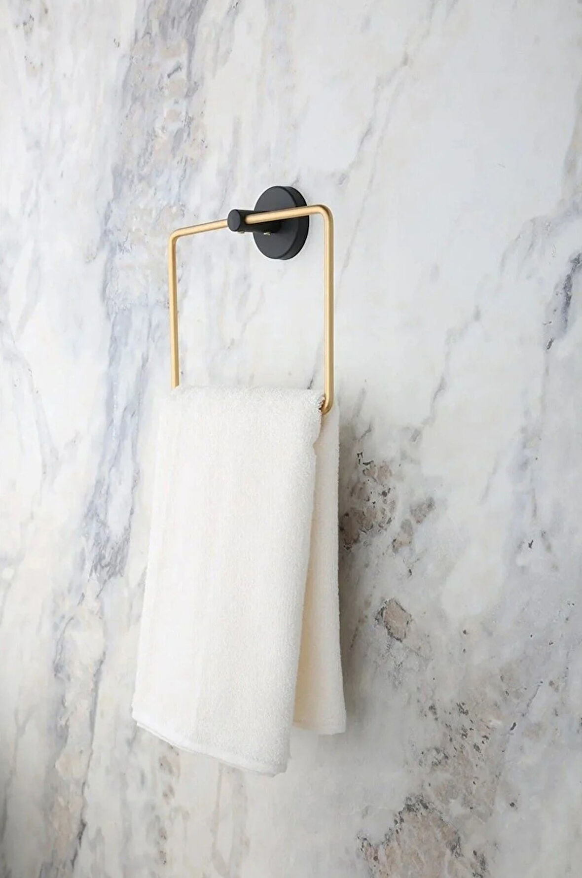 Elegant Siyah-Gold Kare Havluluk - Paslanmaz Çelik Havlu Askısı, Yapışkanlı ve Vidalı