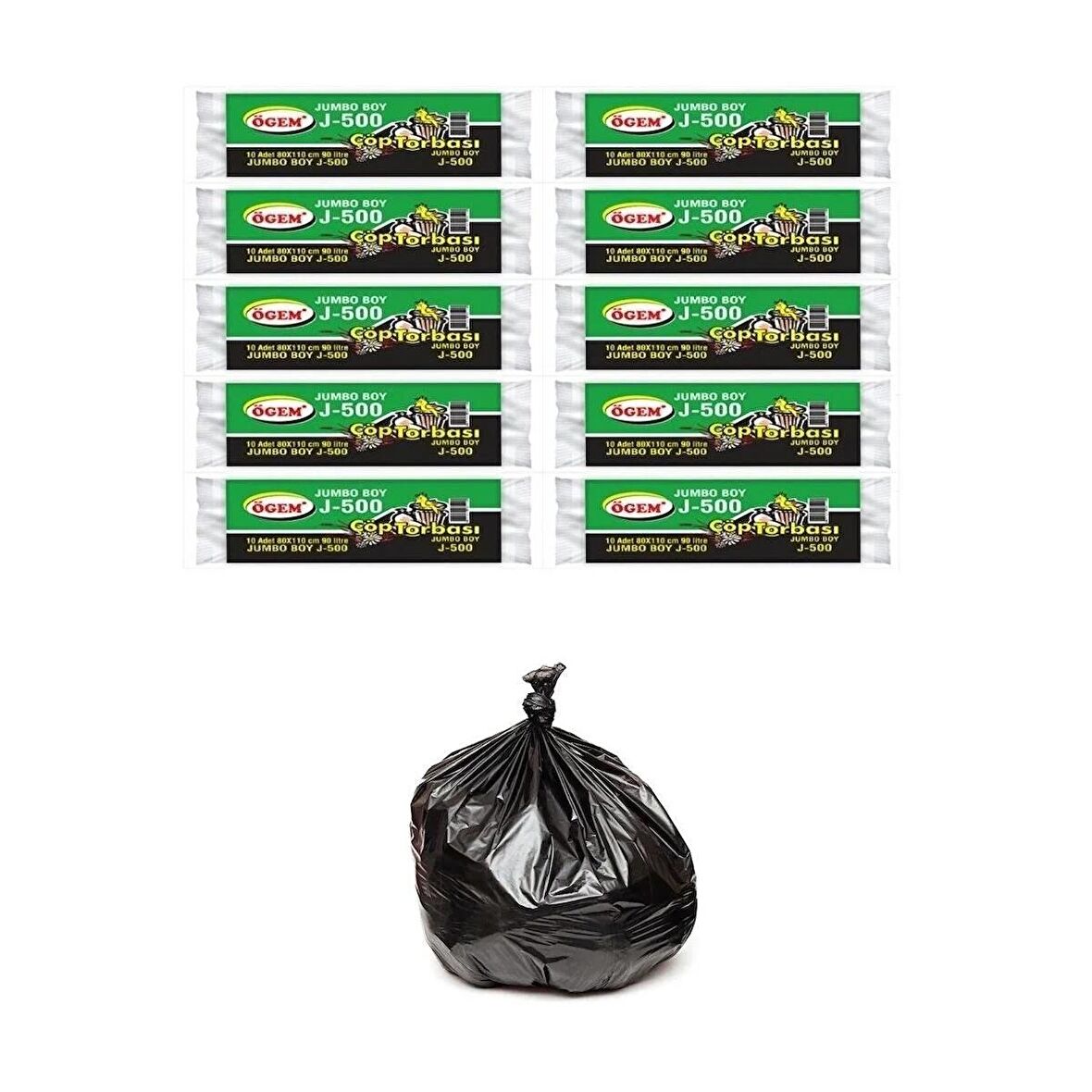 Ögem J-500 Jumbo Boy Çöp Poşeti 80x110 Cm 10'lu Rulo 10 Paket Siyah