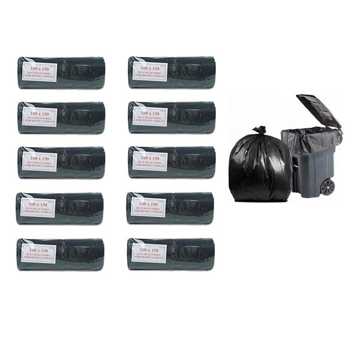 Ögem Hantal Boy Ağır Hizmet Çöp Poşeti 100x150 Cm 10'lu Rulo 10 Paket Siyah