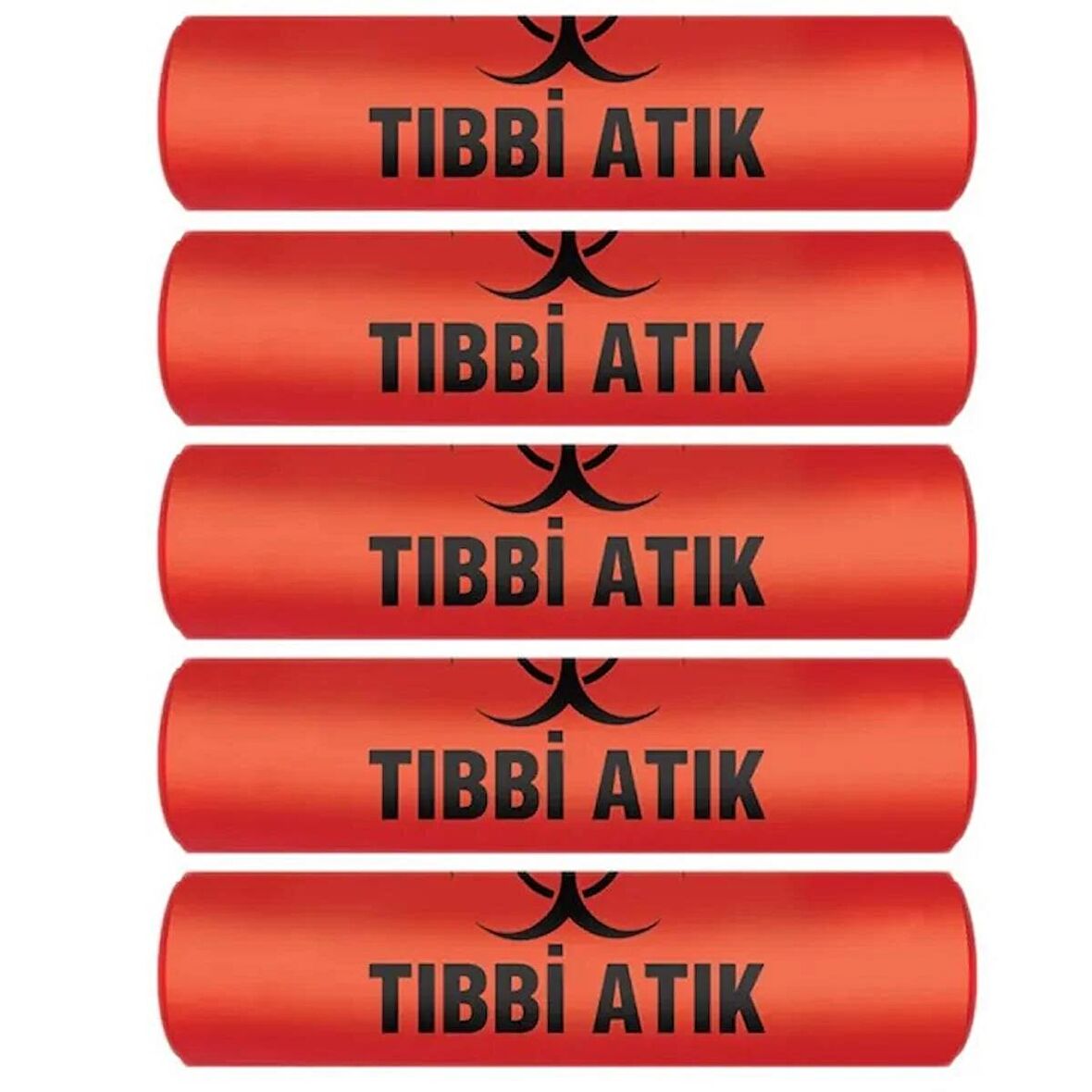 Almina Tıbbi Atık Torbası Orta Boy 55x60 Cm 300 gr 10 lu Rulo 5 Paket (Kırmızı-Siyah Baskılı)