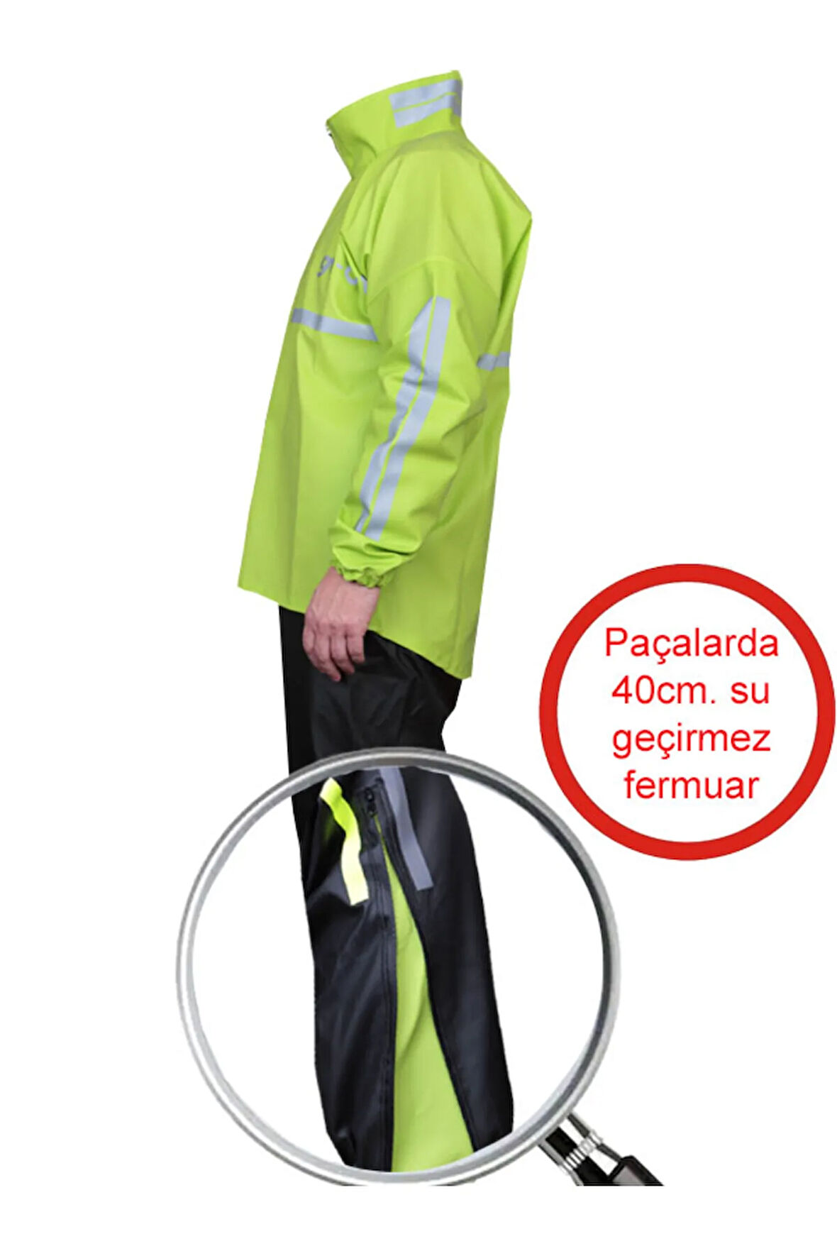 Motosiklet Yağmurluk Takım Prime 0.44Mm. Kalın %100 Su Geçirmez Kumaş Fermuarlı Paça Reflektörlü