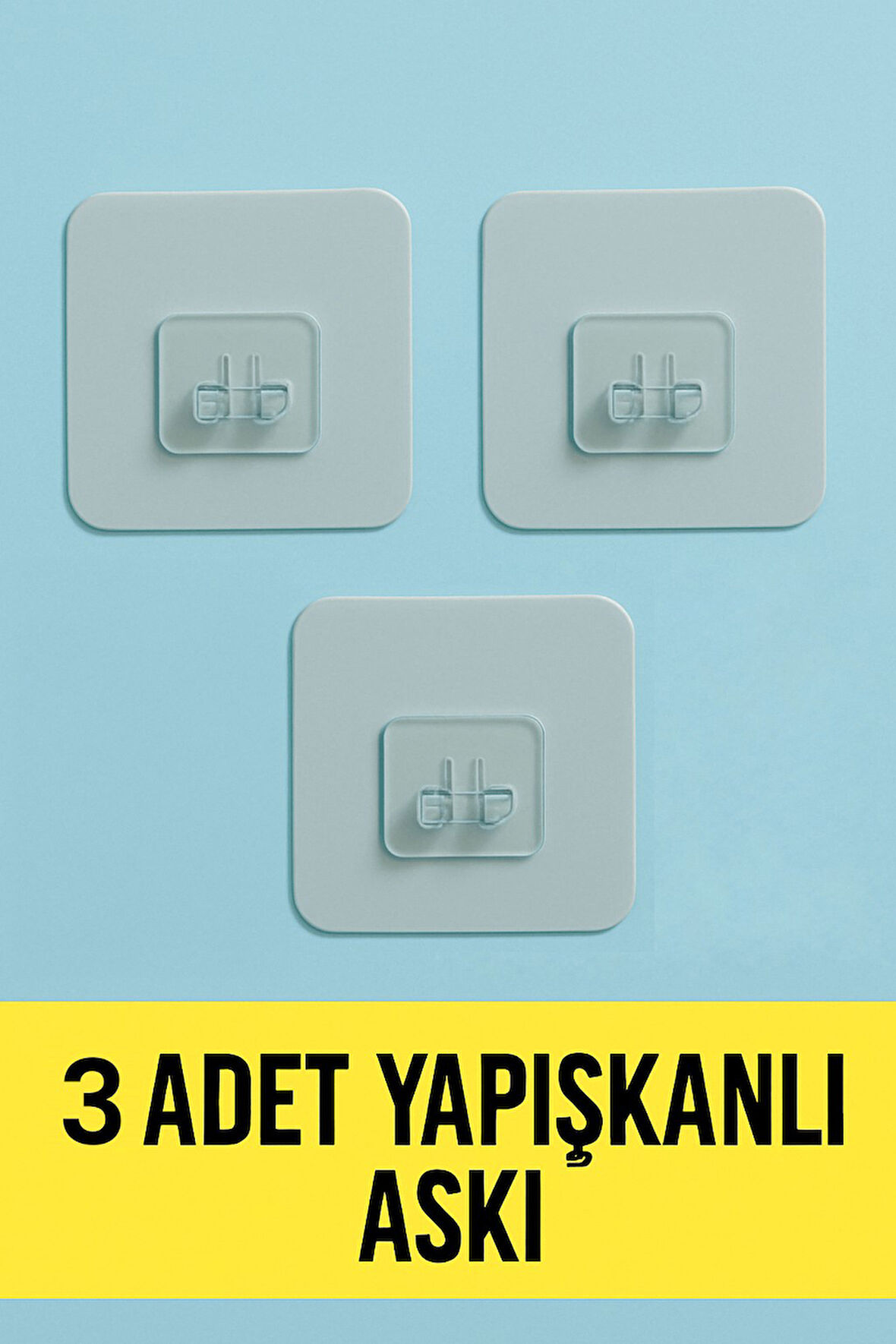 3 Adet 7x7cm Yedek Süper Güçlü Yapışkanlı Askı, 20KG Banyo - Mutfak Raf Tutucu Sticker, Delmesiz