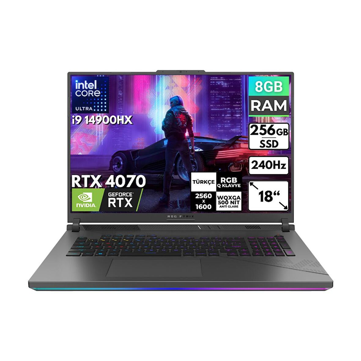 Asus ROG Strix G18 i9-14900HX 8 GB 256 GB SSD RTX4070 18" WQXGA Freedos Taşınabilir Bilgisayar G814JIR-N6002 BT0