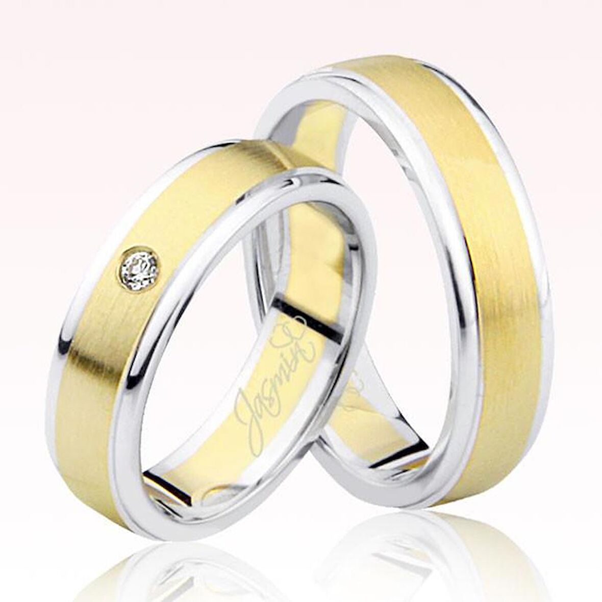 Beyaz Sarı Şeritli Altın Alyans 2502-2