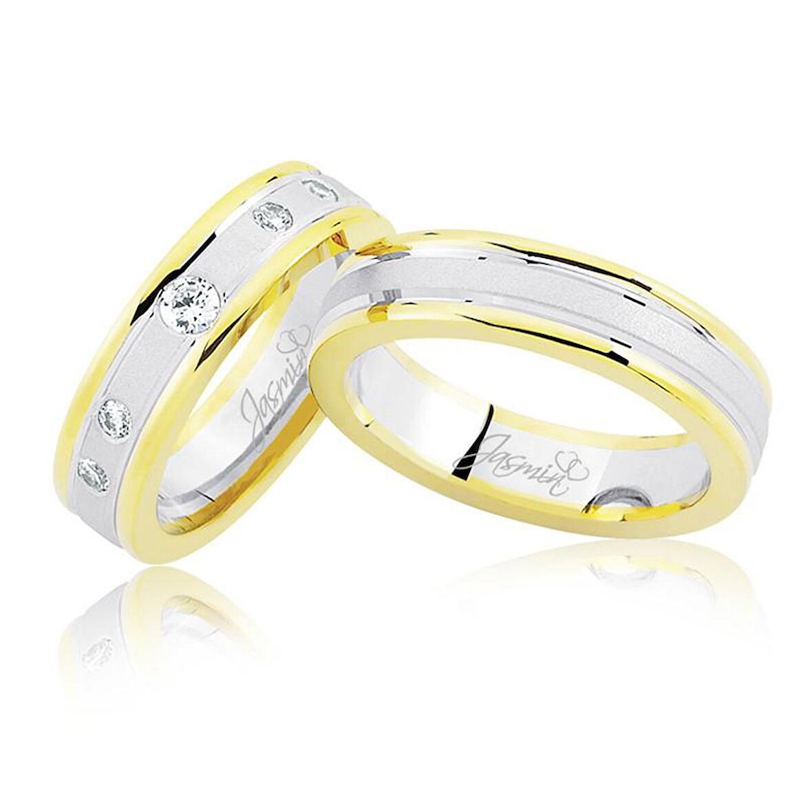 Sarı Beyaz Bombeli Altın Alyans 2502-3