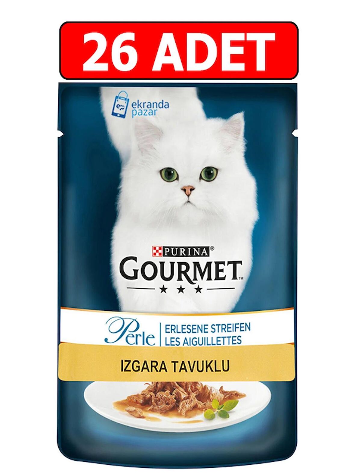 Gourmet perle ızgara tavuklu yaş kedi maması konserve 85gr 26adet kedi pouch