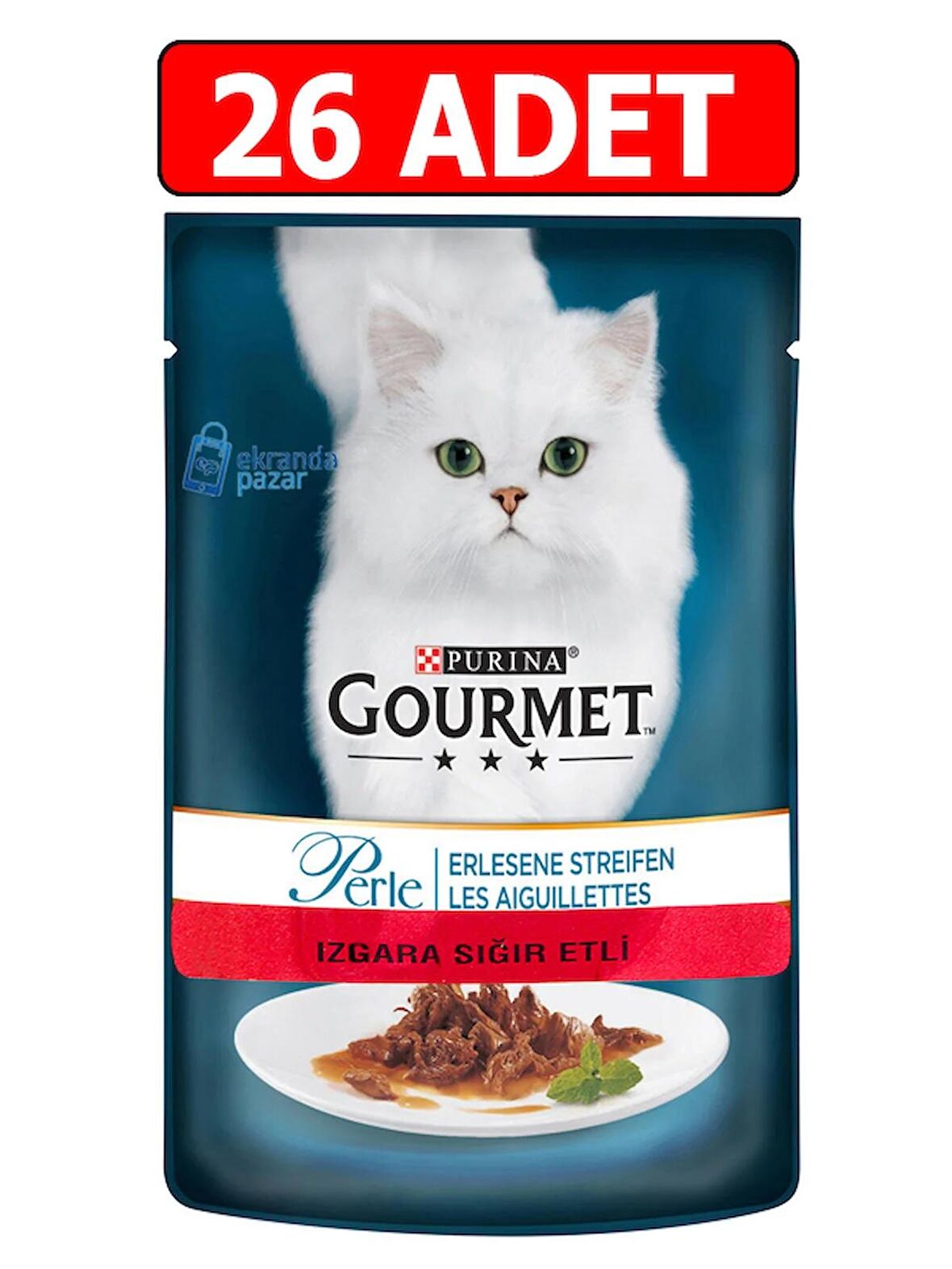 Gourmet perle ızgara sığır yaş kedi maması konserve 85gr 26adet kedi pouch