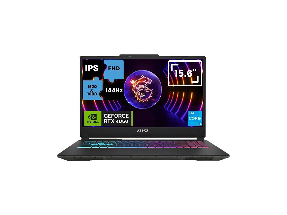 MSI CYBORG 15 A13VEA5-1252XTRA5 İntel Core İ̇5 13420H 32GB 1TB SSD RTX4050 Windows 10 Pro 15.6" FHD 144Hz IPS Taşınabilir Bilgisayar