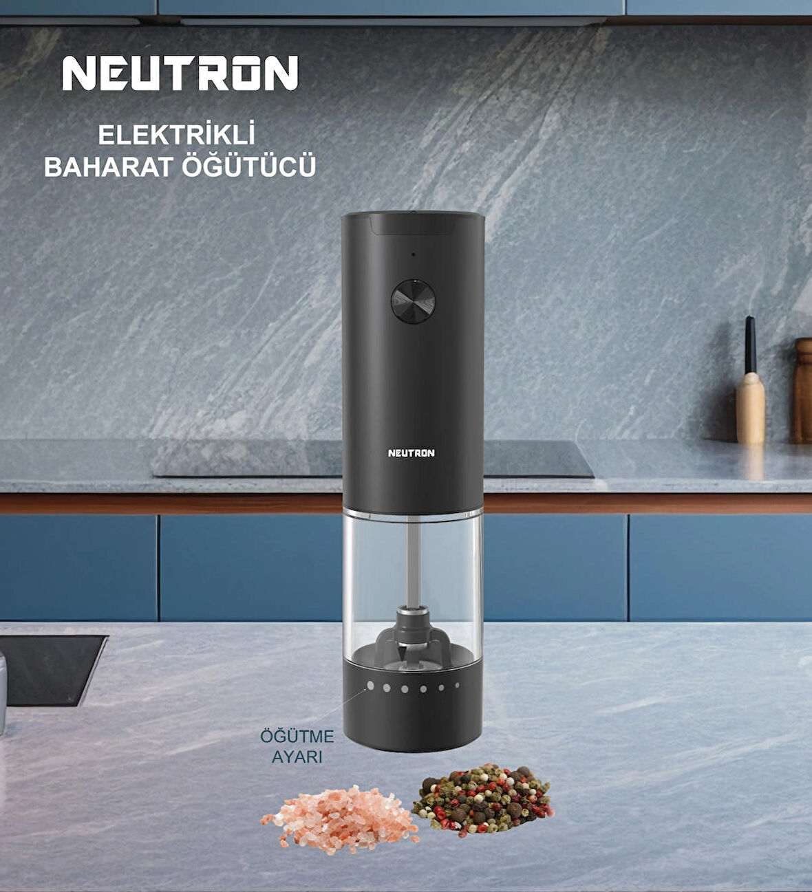 Neutron Ntl-pg-03 Pilli Tuz ve Baharat Öğütücü Değirmen Tekli